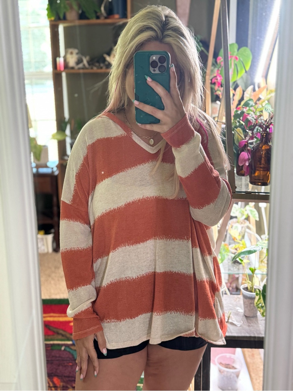ADORA Striped V-Neck Sweater in Cream & Rust